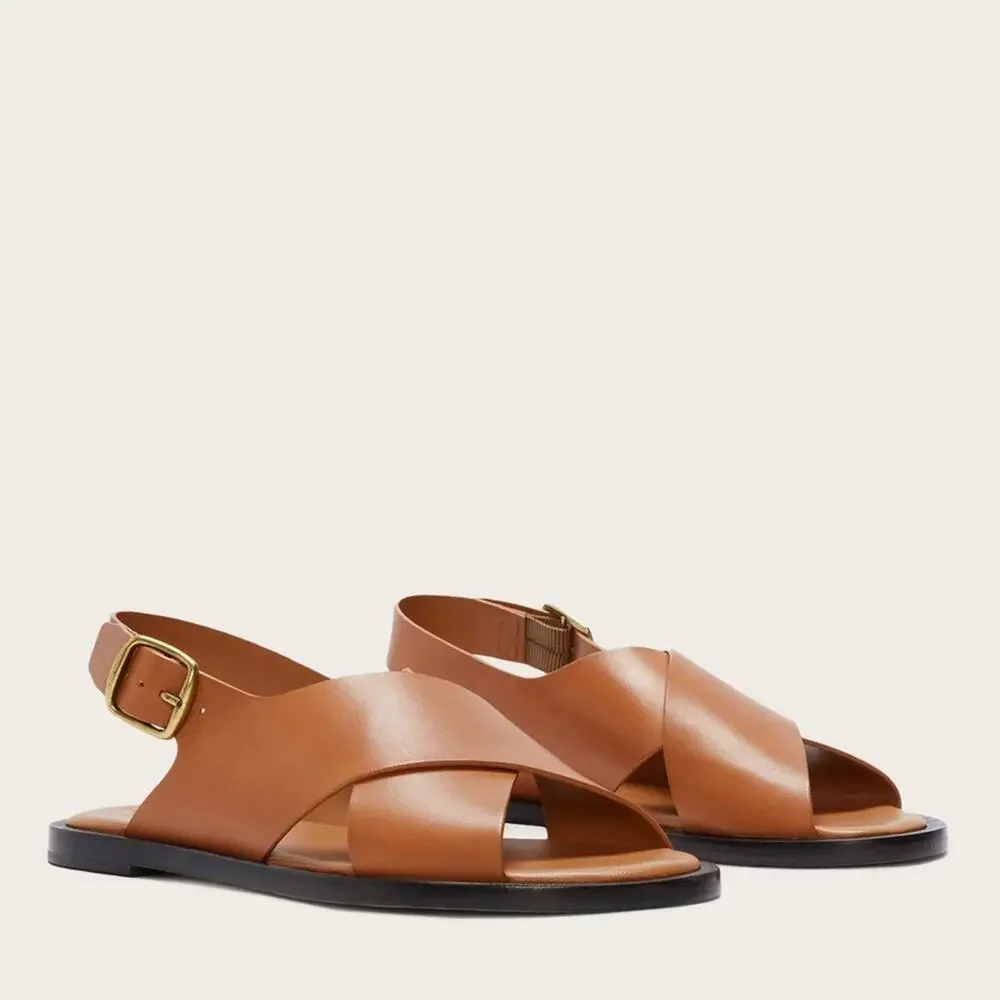 Everlane City Crossover Sandals Desert Tan Leather Buckle Flat 6 New w/o Box - Picture 6 of 6